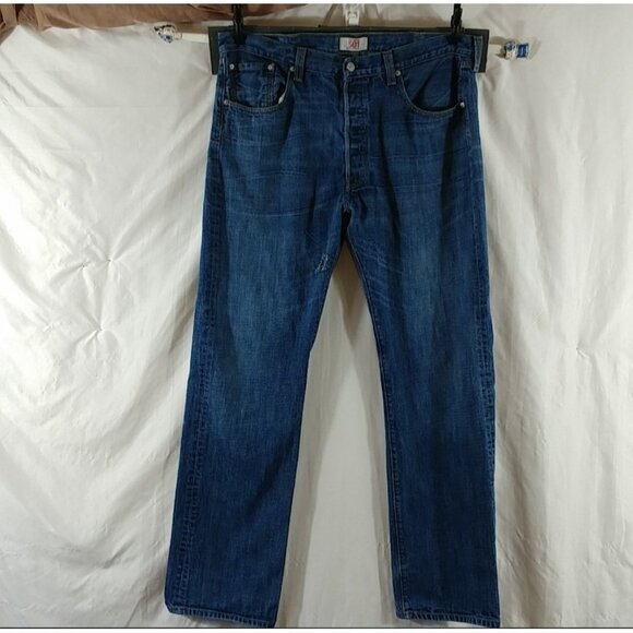 Levi's 501 Men's Blue Straight Leg Button Fly 100% COTTON Jeans Size 38x34 - Picture 1 of 9